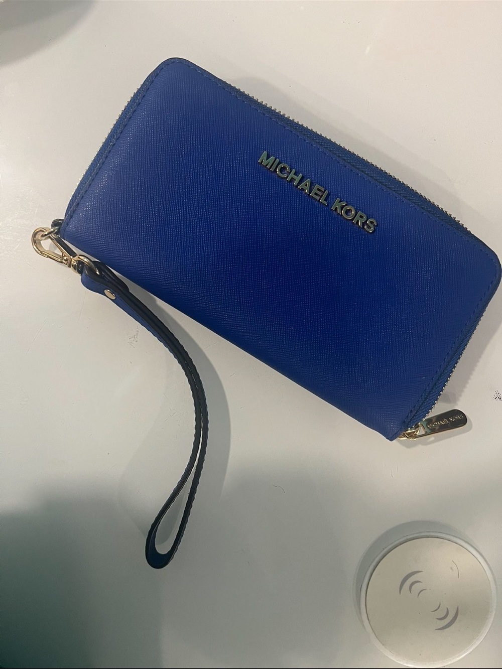 Michael Kors Zip-Around Wristlet in Royal Blue with Gold Hardware